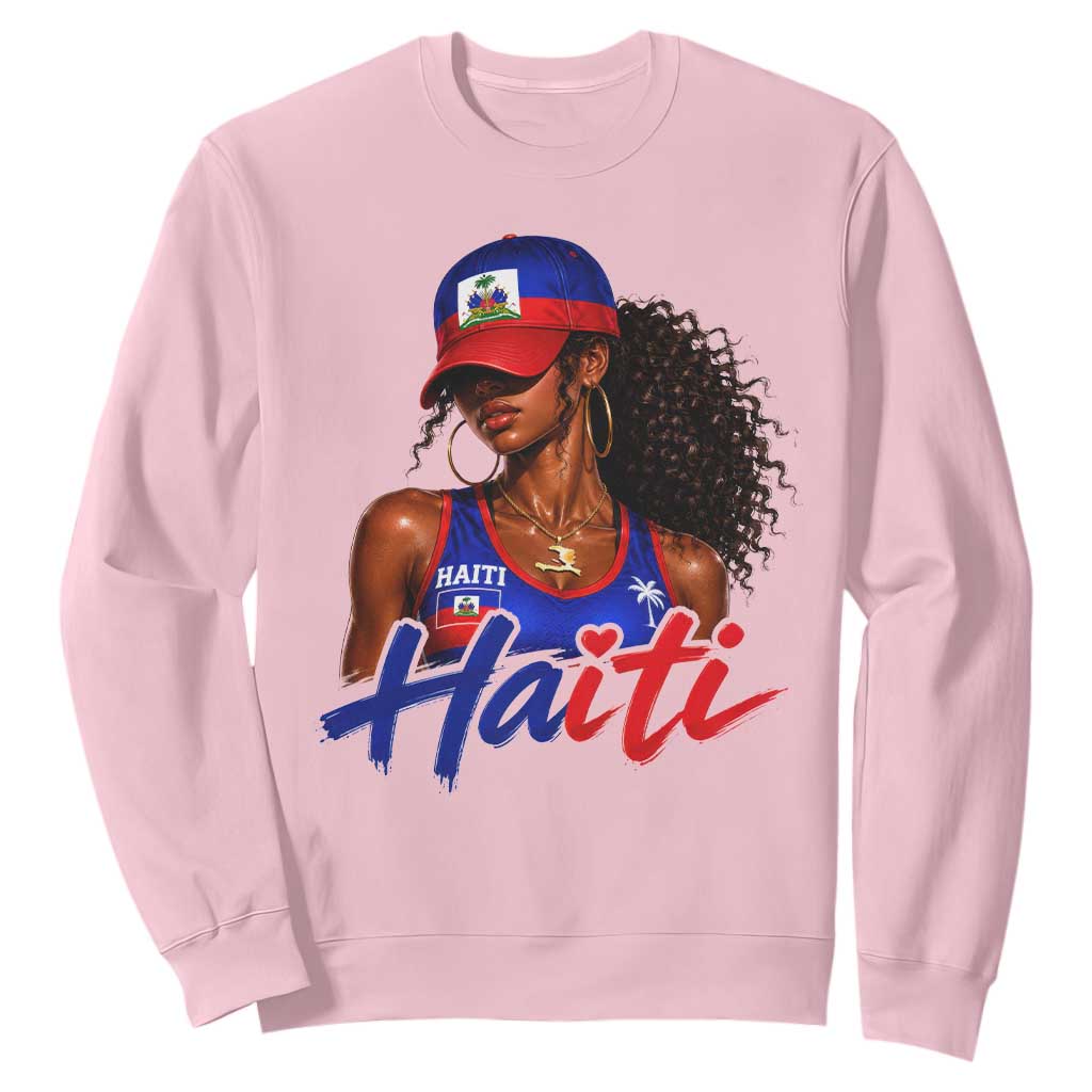 Haitian Girl Sweatshirt Melanin Black Girls Haiti Flag Proud Haitienne TS10 Light Pink Print Your Wear
