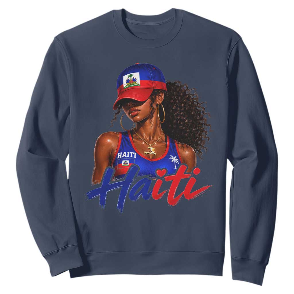 Haitian Girl Sweatshirt Melanin Black Girls Haiti Flag Proud Haitienne TS10 Navy Print Your Wear
