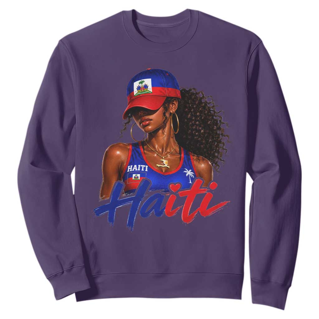 Haitian Girl Sweatshirt Melanin Black Girls Haiti Flag Proud Haitienne TS10 Purple Print Your Wear