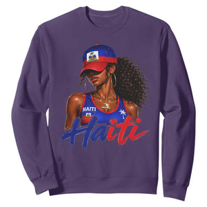 Haitian Girl Sweatshirt Melanin Black Girls Haiti Flag Proud Haitienne TS10 Purple Print Your Wear