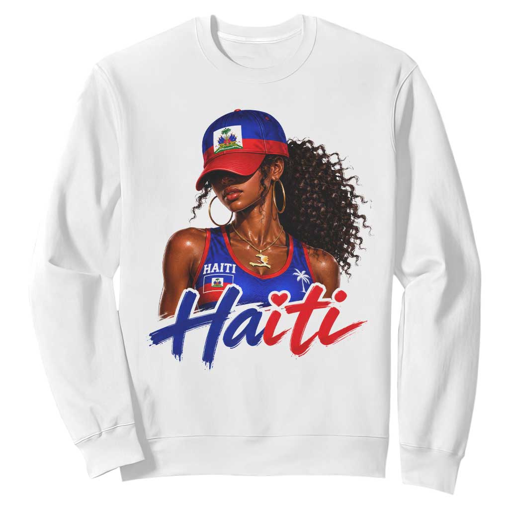 Haitian Girl Sweatshirt Melanin Black Girls Haiti Flag Proud Haitienne TS10 White Print Your Wear