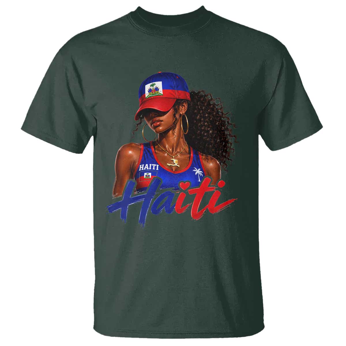 Haitian Girl T Shirt Melanin Black Girls Haiti Flag Proud Haitienne TS10 Dark Forest Green Print Your Wear