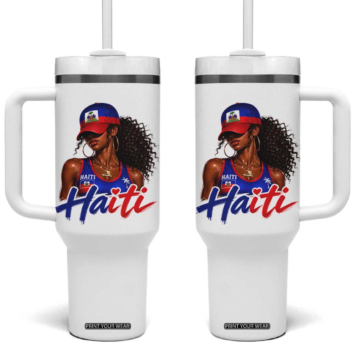 Haitian Girl Tumbler With Handle Melanin Black Girls Haiti Flag Proud Haitienne TS10 One Size: 40 oz White Print Your Wear