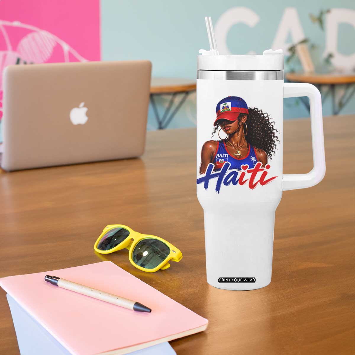 Haitian Girl Tumbler With Handle Melanin Black Girls Haiti Flag Proud Haitienne TS10 Print Your Wear