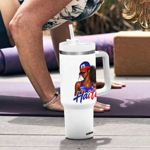 Haitian Girl Tumbler With Handle Melanin Black Girls Haiti Flag Proud Haitienne TS10 Print Your Wear