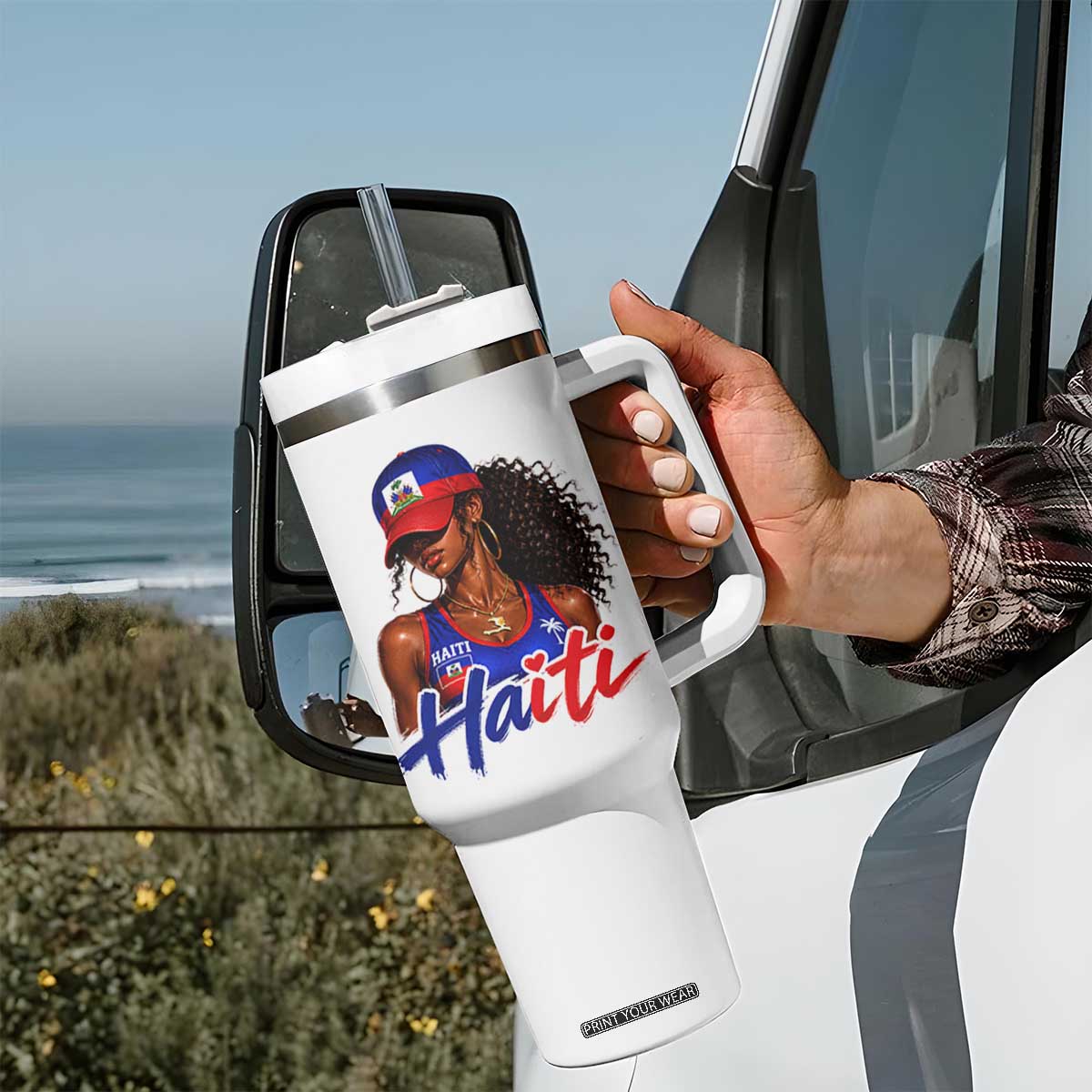 Haitian Girl Tumbler With Handle Melanin Black Girls Haiti Flag Proud Haitienne TS10 Print Your Wear