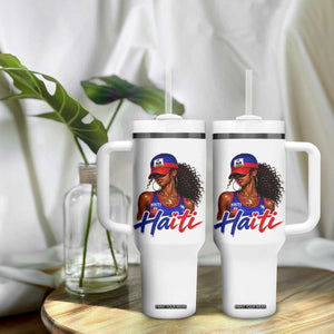 Haitian Girl Tumbler With Handle Melanin Black Girls Haiti Flag Proud Haitienne TS10 Print Your Wear