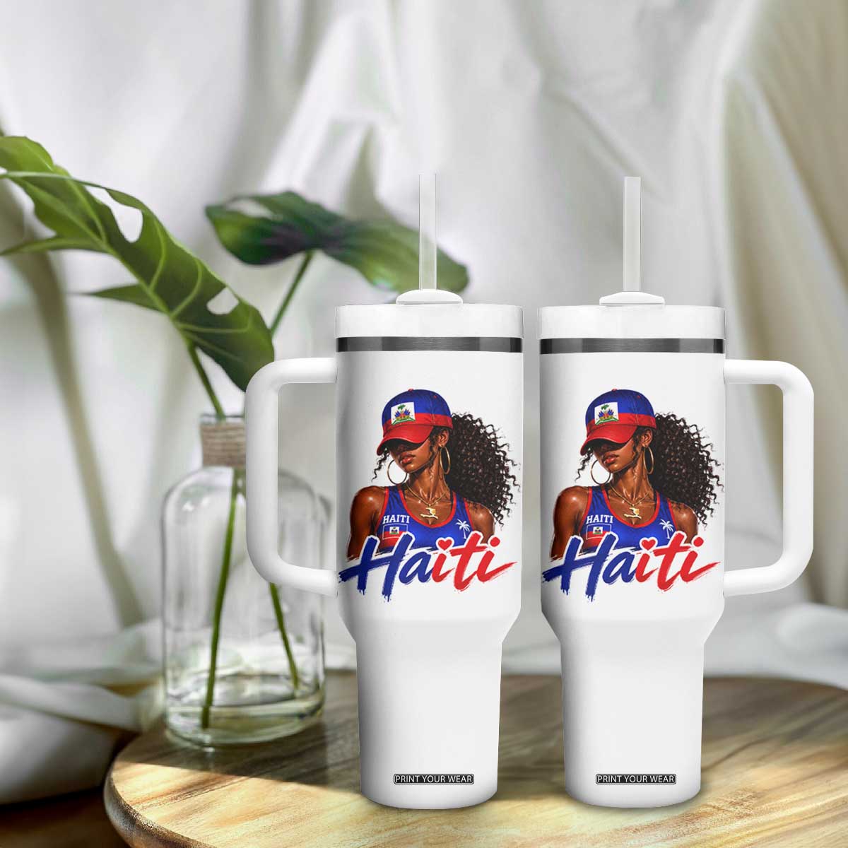 Haitian Girl Tumbler With Handle Melanin Black Girls Haiti Flag Proud Haitienne TS10 Print Your Wear