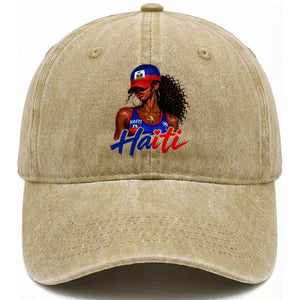 Haitian Girl Washed Cotton Baseball Cap Melanin Black Girls Haiti Flag Proud Haitienne TS10 Print Your Wear