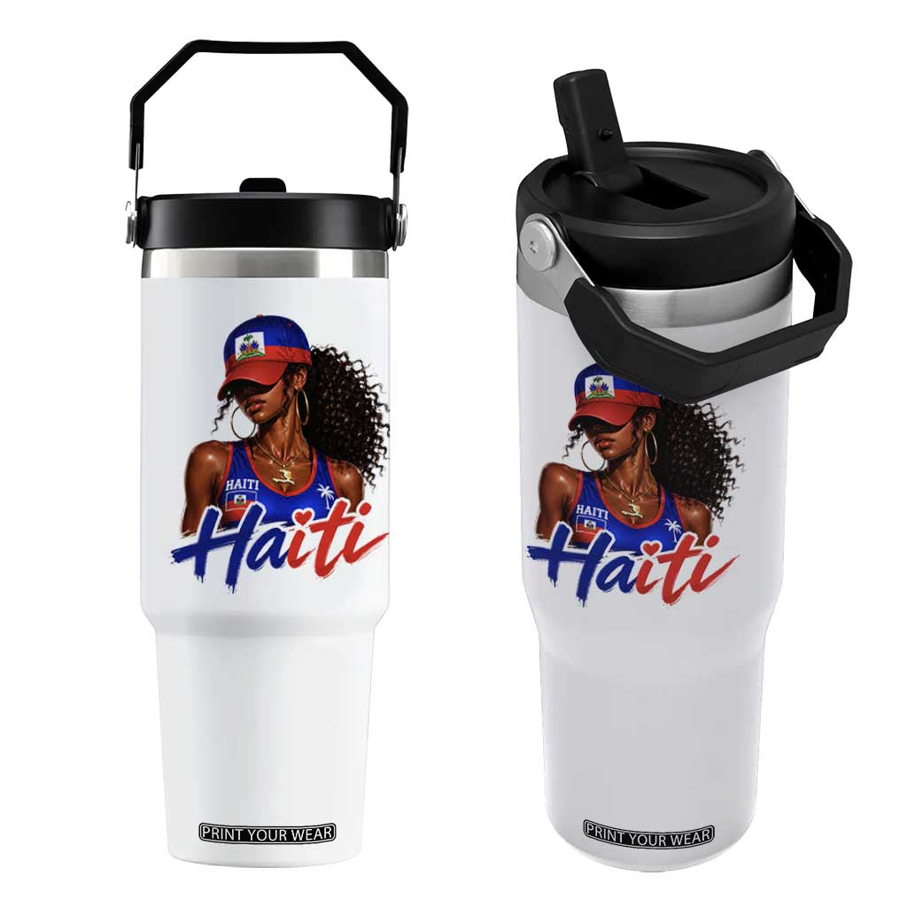 Haitian Girl Flip Straw Tumbler Melanin Black Girls Haiti Flag Proud Haitienne TS10 One Size: 30 oz White Print Your Wear
