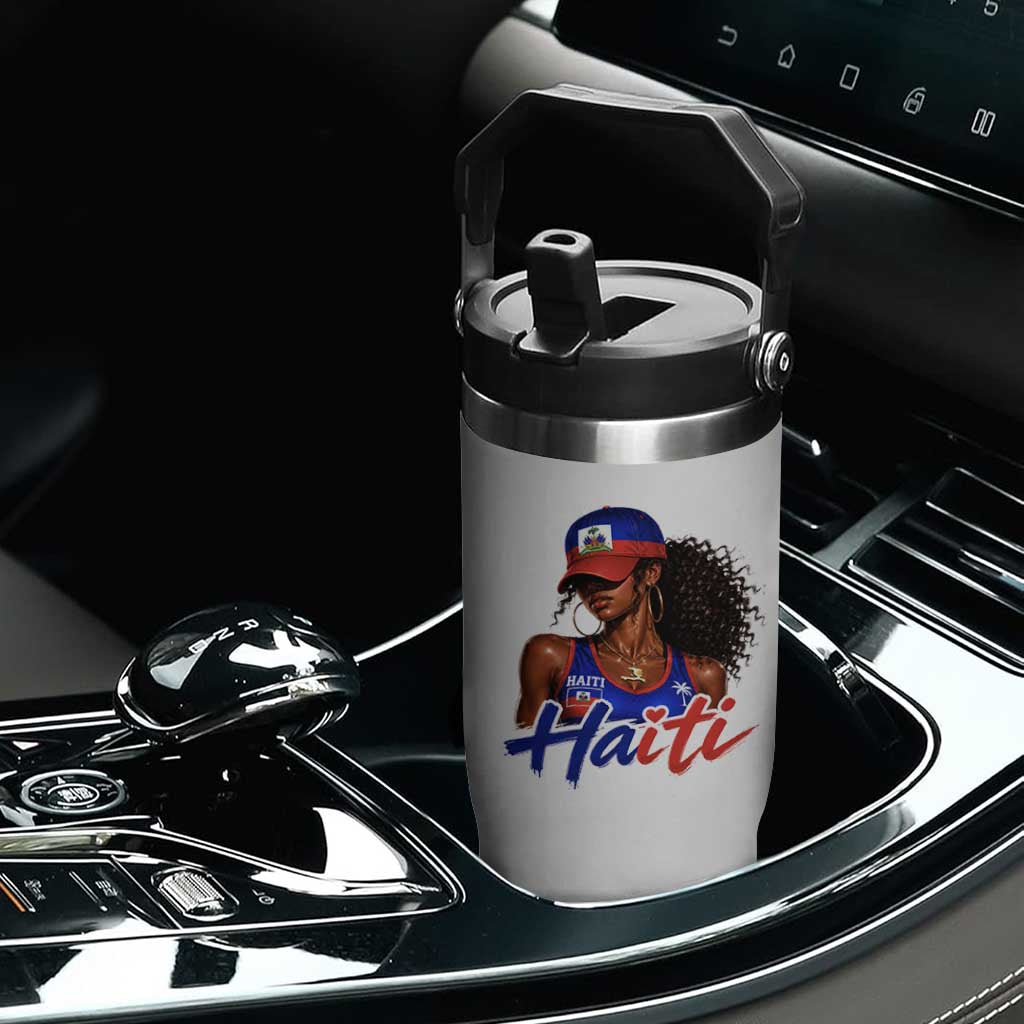Haitian Girl Flip Straw Tumbler Melanin Black Girls Haiti Flag Proud Haitienne TS10 Print Your Wear