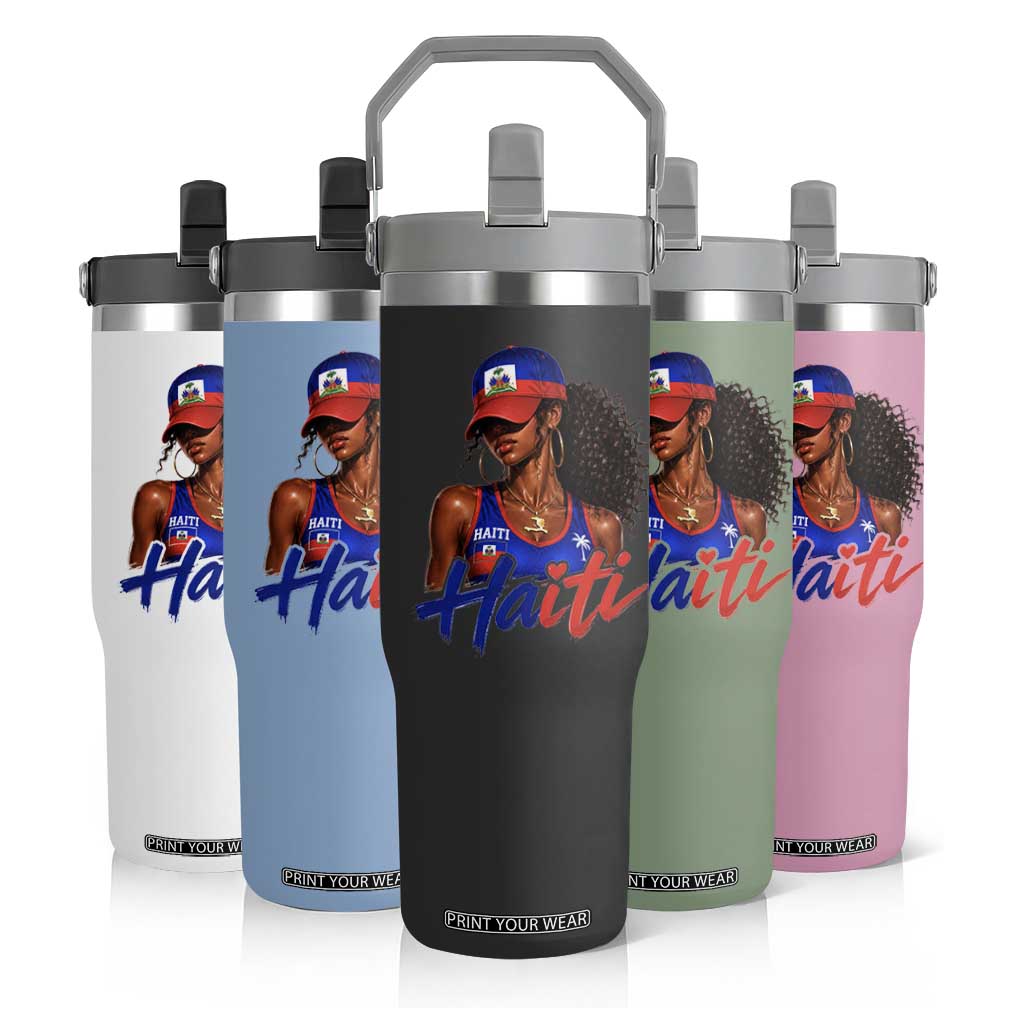 Haitian Girl Flip Straw Tumbler Melanin Black Girls Haiti Flag Proud Haitienne TS10 Print Your Wear
