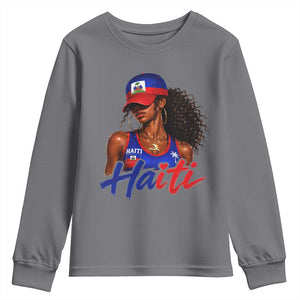 Haitian Girl Youth Sweatshirt Melanin Black Girls Haiti Flag Proud Haitienne TS10 Charcoal Print Your Wear