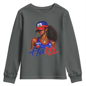 Haitian Girl Youth Sweatshirt Melanin Black Girls Haiti Flag Proud Haitienne TS10 Dark Heather Print Your Wear