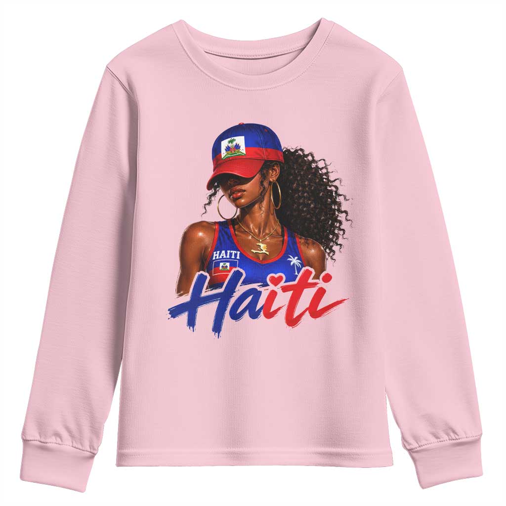 Haitian Girl Youth Sweatshirt Melanin Black Girls Haiti Flag Proud Haitienne TS10 Light Pink Print Your Wear