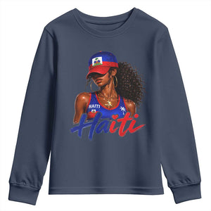 Haitian Girl Youth Sweatshirt Melanin Black Girls Haiti Flag Proud Haitienne TS10 Navy Print Your Wear