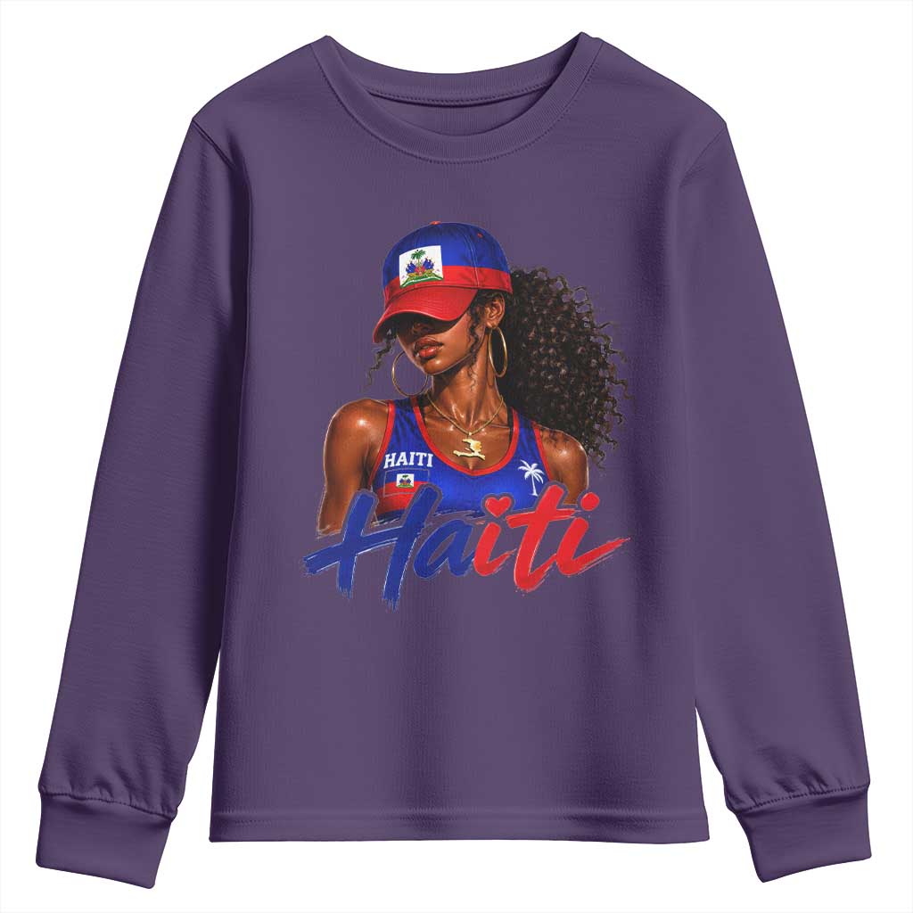Haitian Girl Youth Sweatshirt Melanin Black Girls Haiti Flag Proud Haitienne TS10 Purple Print Your Wear