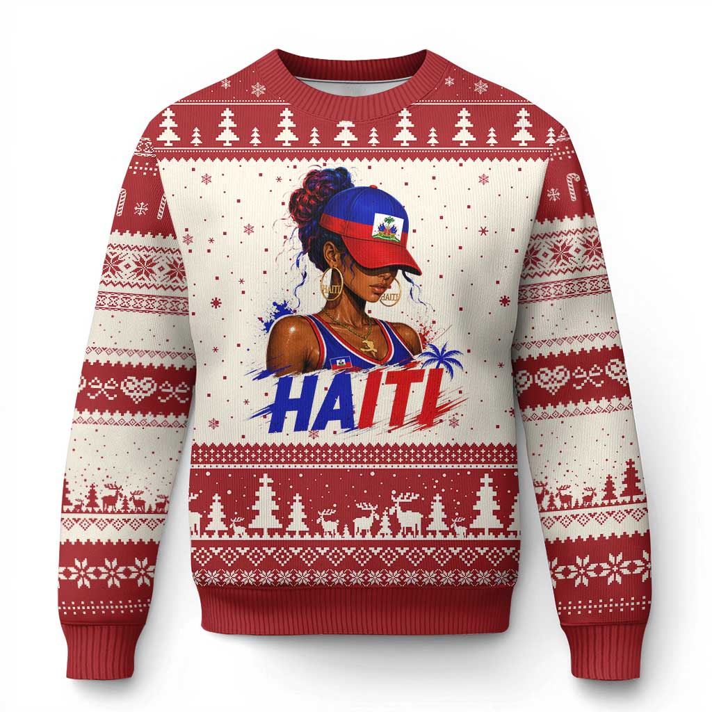 Haitian Princess Ugly Christmas Sweater Haiti Flag Haitienne Melanin Black Girls TS10 Beige Red Print Your Wear