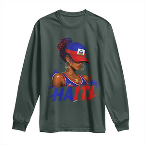 Haitian Princess Long Sleeve Shirt Haiti Flag Haitienne Melanin Black Girls TS10 Dark Forest Green Print Your Wear