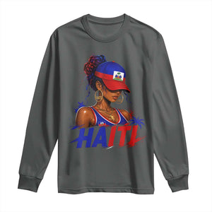 Haitian Princess Long Sleeve Shirt Haiti Flag Haitienne Melanin Black Girls TS10 Dark Heather Print Your Wear
