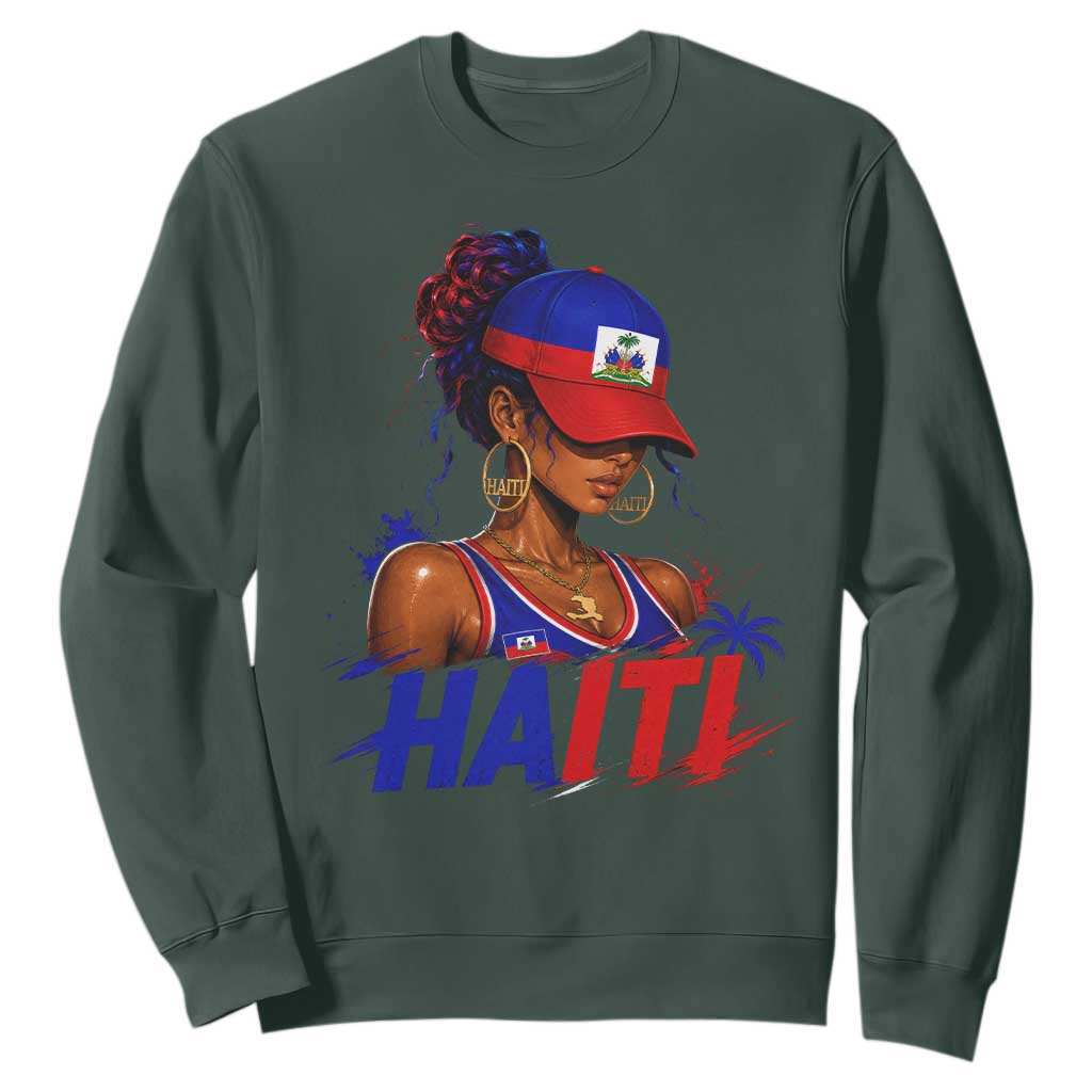 Haitian Princess Sweatshirt Haiti Flag Haitienne Melanin Black Girls TS10 Dark Forest Green Print Your Wear
