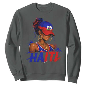 Haitian Princess Sweatshirt Haiti Flag Haitienne Melanin Black Girls TS10 Dark Heather Print Your Wear