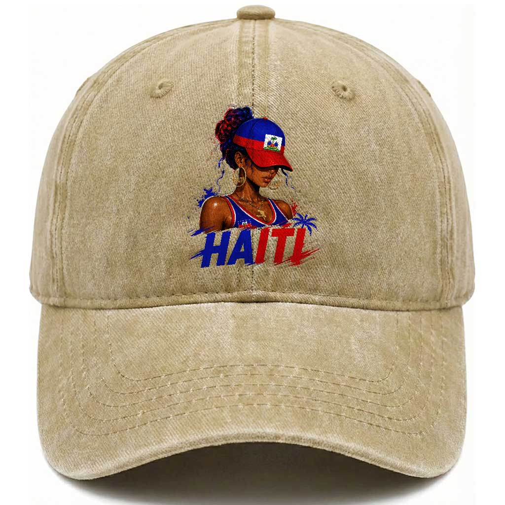 Haitian Princess Washed Cotton Baseball Cap Haiti Flag Haitienne Melanin Black Girls TS10 Print Your Wear