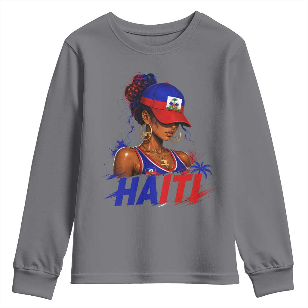 Haitian Princess Youth Sweatshirt Haiti Flag Haitienne Melanin Black Girls TS10 Charcoal Print Your Wear