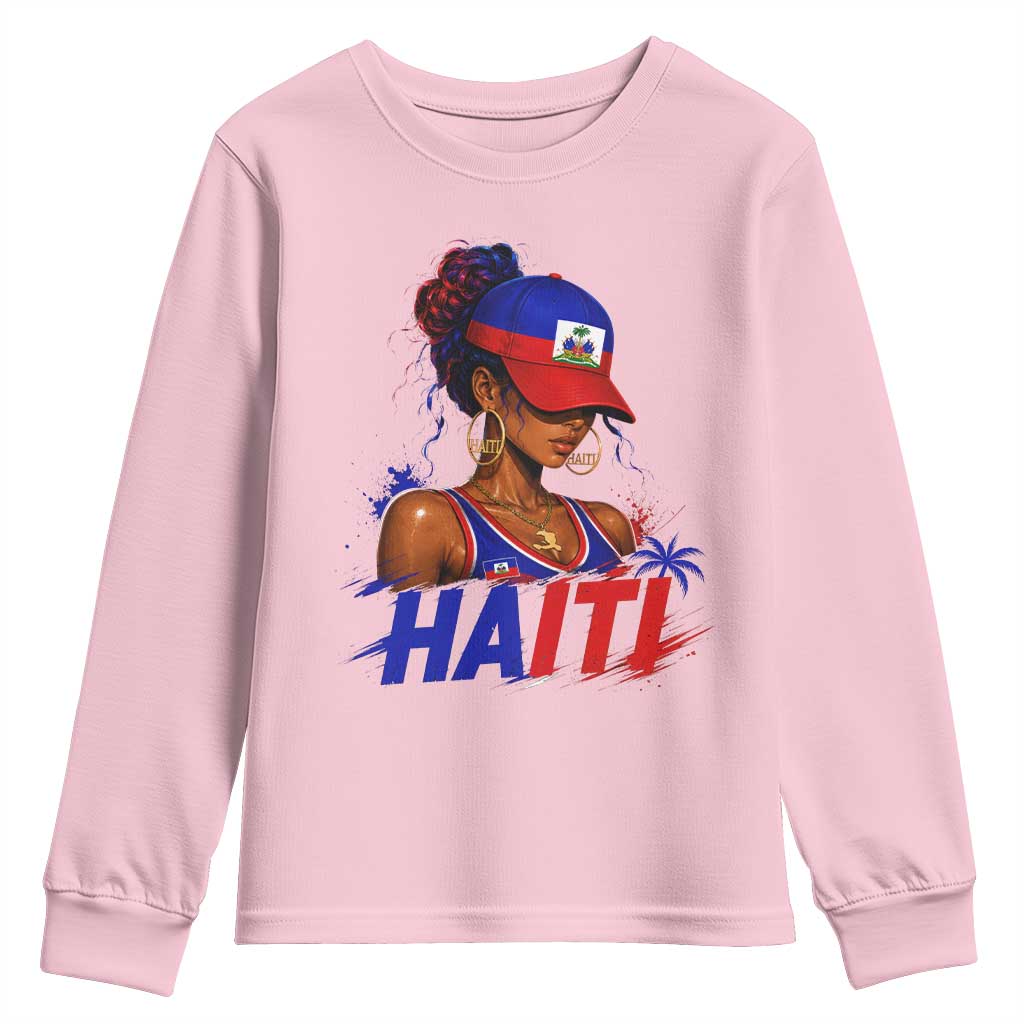 Haitian Princess Youth Sweatshirt Haiti Flag Haitienne Melanin Black Girls TS10 Light Pink Print Your Wear