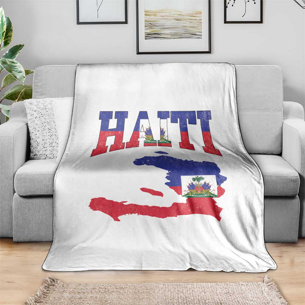 Haiti Pride Throw Blanket Retro Vintage Haitian Flag Map Pride Graphic TS10 Print Your Wear