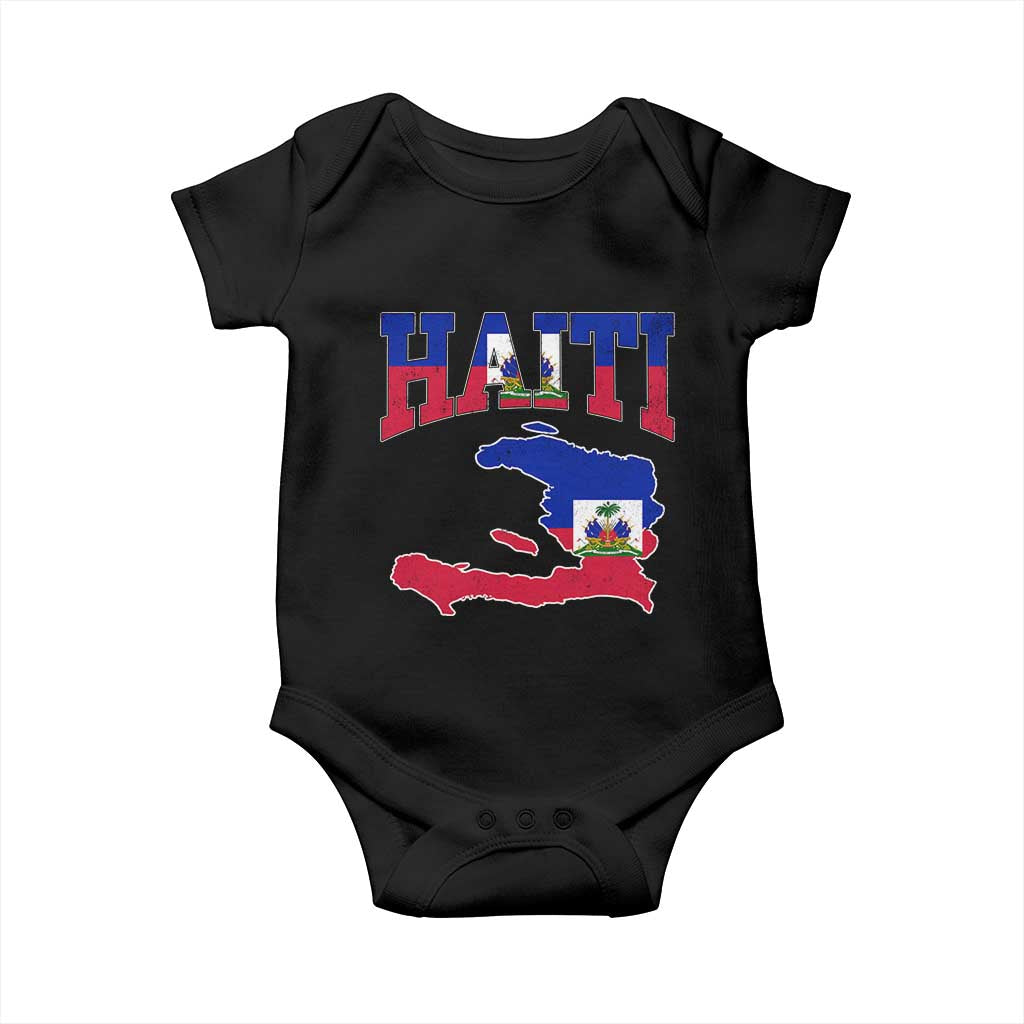 Haiti Pride Baby Onesie Retro Vintage Haitian Flag Map Pride Graphic TS10 Black Print Your Wear