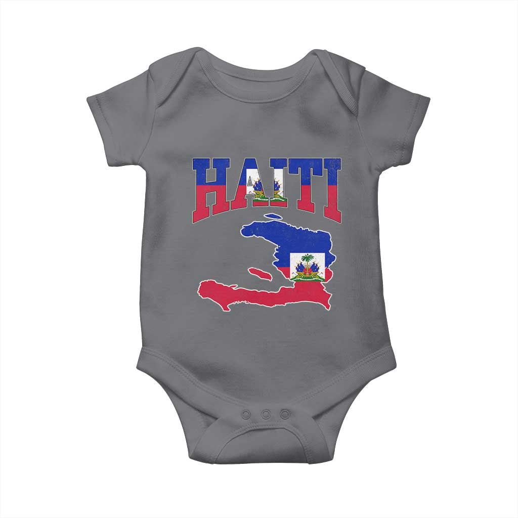 Haiti Pride Baby Onesie Retro Vintage Haitian Flag Map Pride Graphic TS10 Charcoal Print Your Wear