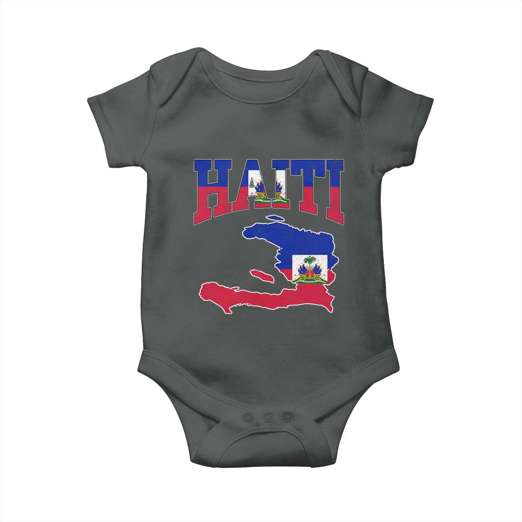 Haiti Pride Baby Onesie Retro Vintage Haitian Flag Map Pride Graphic TS10 Dark Heather Print Your Wear