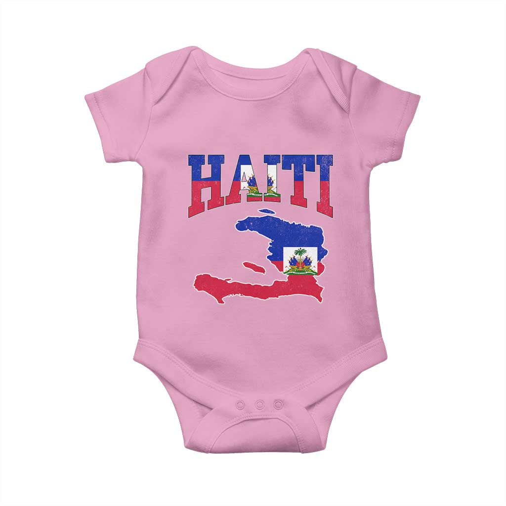 Haiti Pride Baby Onesie Retro Vintage Haitian Flag Map Pride Graphic TS10 Light Pink Print Your Wear