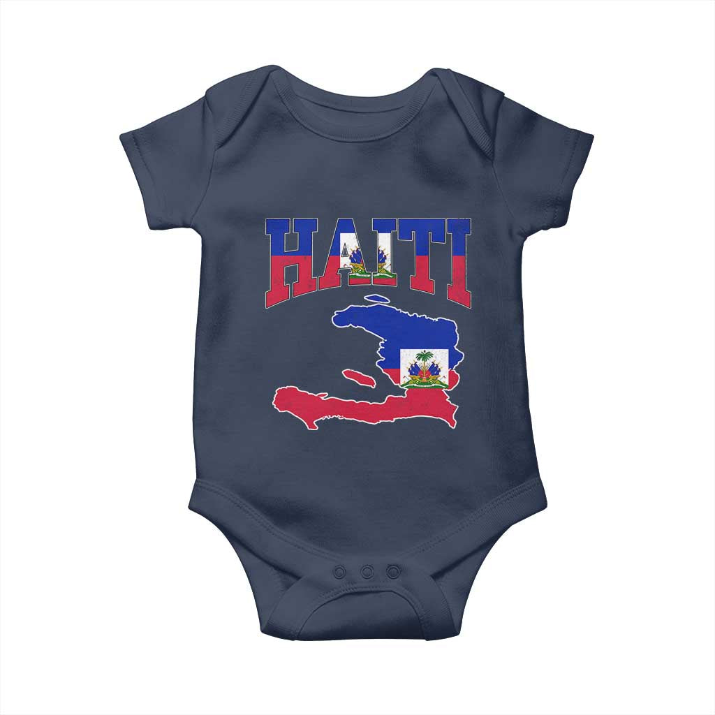 Haiti Pride Baby Onesie Retro Vintage Haitian Flag Map Pride Graphic TS10 Navy Print Your Wear