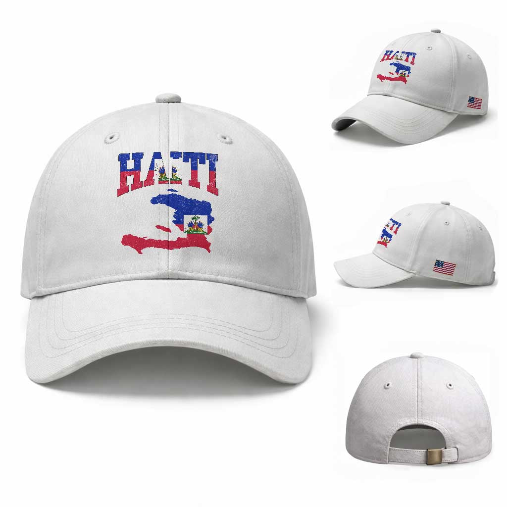 Haiti Pride Baseball Cap Retro Vintage Haitian Flag Map Pride Graphic TS10 Baseball Cap Universal Fit White Print Your Wear