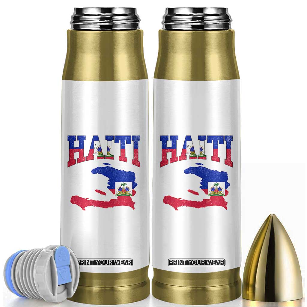 Haiti Pride Bullet Tumbler Retro Vintage Haitian Flag Map Pride Graphic TS10 White Print Your Wear