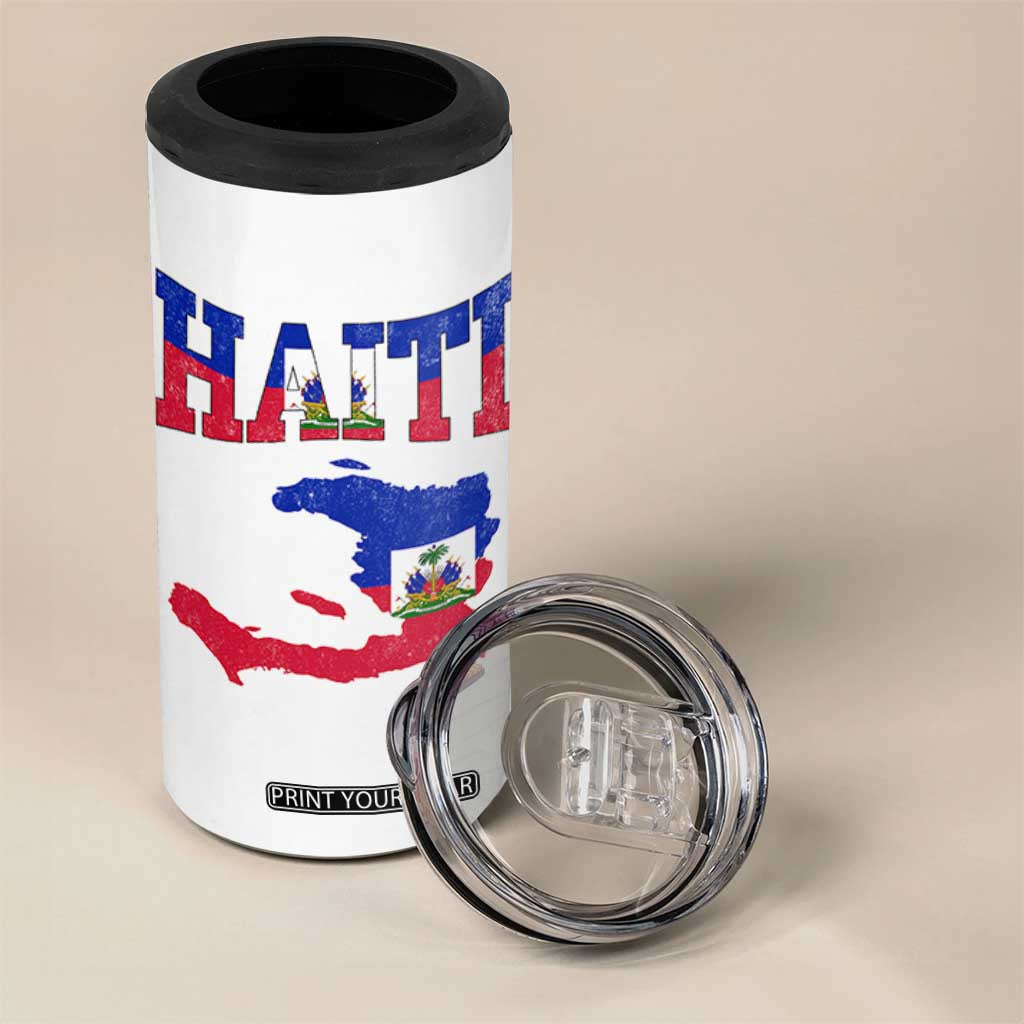 Haiti Pride 4 in 1 Can Cooler Tumbler Retro Vintage Haitian Flag Map Pride Graphic TS10 Print Your Wear