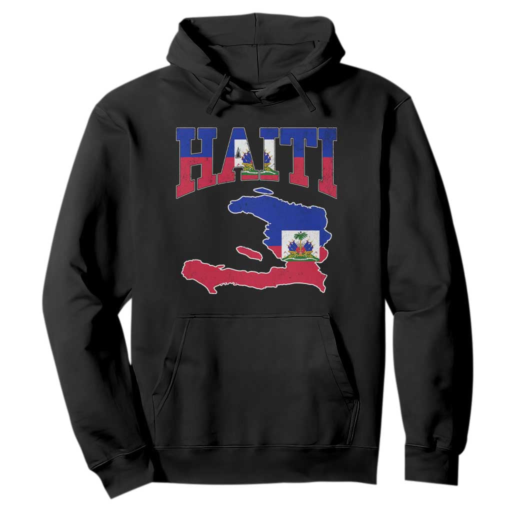 Haiti Pride Hoodie Retro Vintage Haitian Flag Map Pride Graphic TS10 Black Print Your Wear