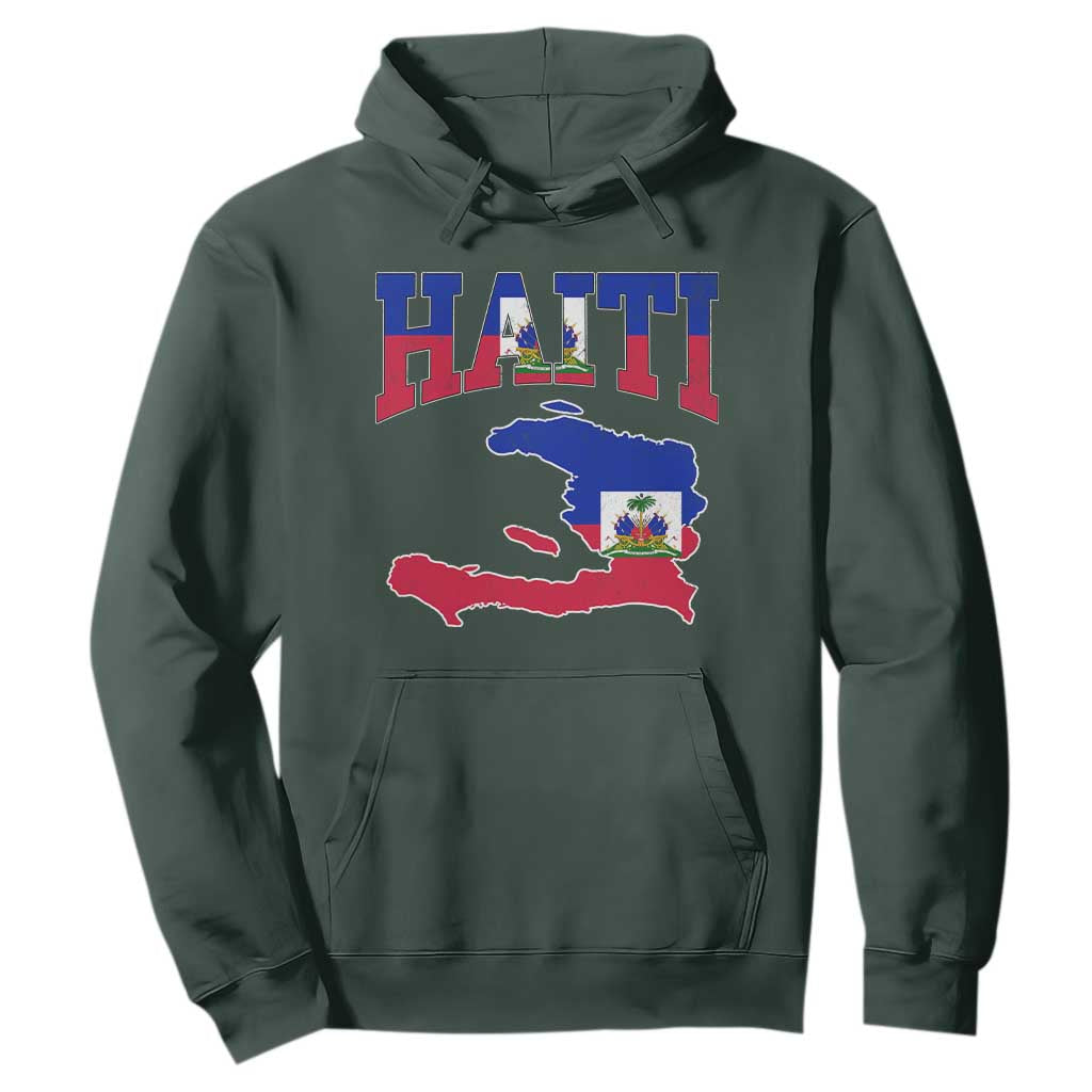 Haiti Pride Hoodie Retro Vintage Haitian Flag Map Pride Graphic TS10 Dark Forest Green Print Your Wear