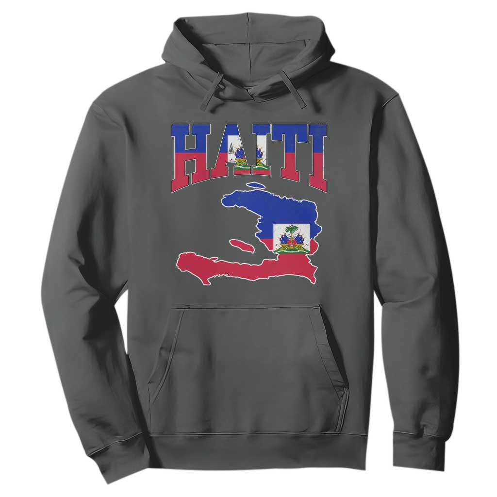 Haiti Pride Hoodie Retro Vintage Haitian Flag Map Pride Graphic TS10 Dark Heather Print Your Wear