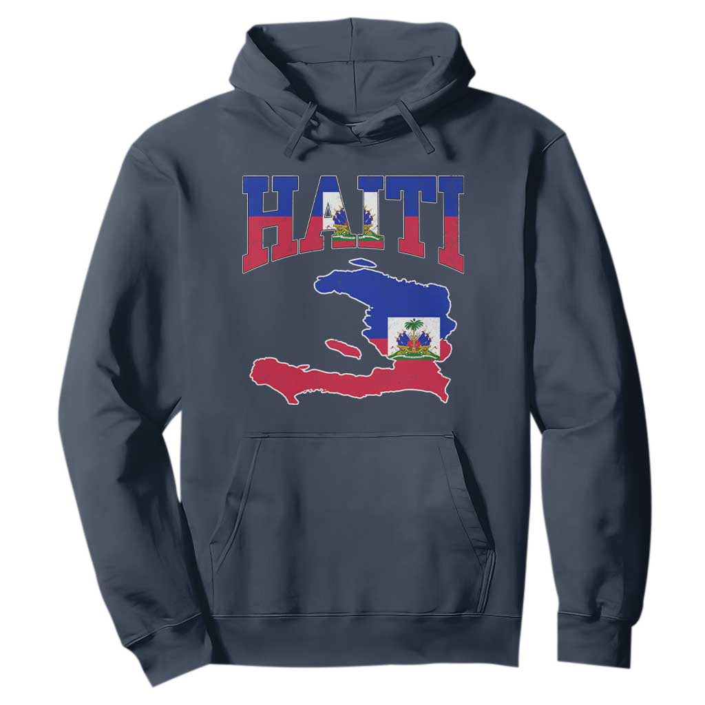 Haiti Pride Hoodie Retro Vintage Haitian Flag Map Pride Graphic TS10 Navy Print Your Wear