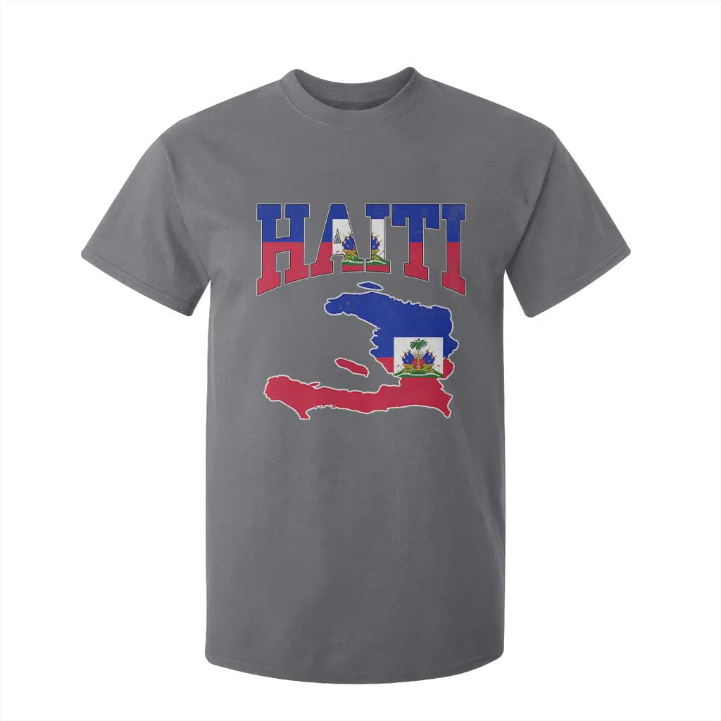 Haiti Pride T Shirt For Kid Retro Vintage Haitian Flag Map Pride Graphic TS10 Charcoal Print Your Wear