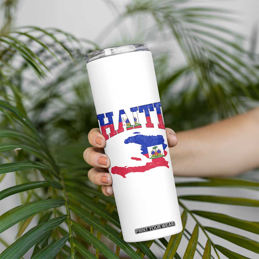 Haiti Pride Skinny Tumbler Retro Vintage Haitian Flag Map Pride Graphic TS10 Print Your Wear