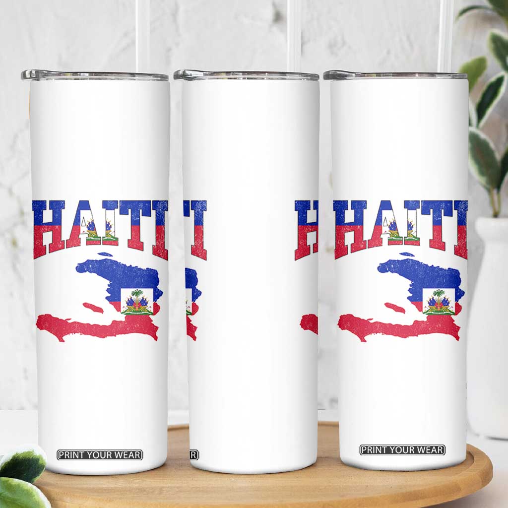 Haiti Pride Skinny Tumbler Retro Vintage Haitian Flag Map Pride Graphic TS10 Print Your Wear