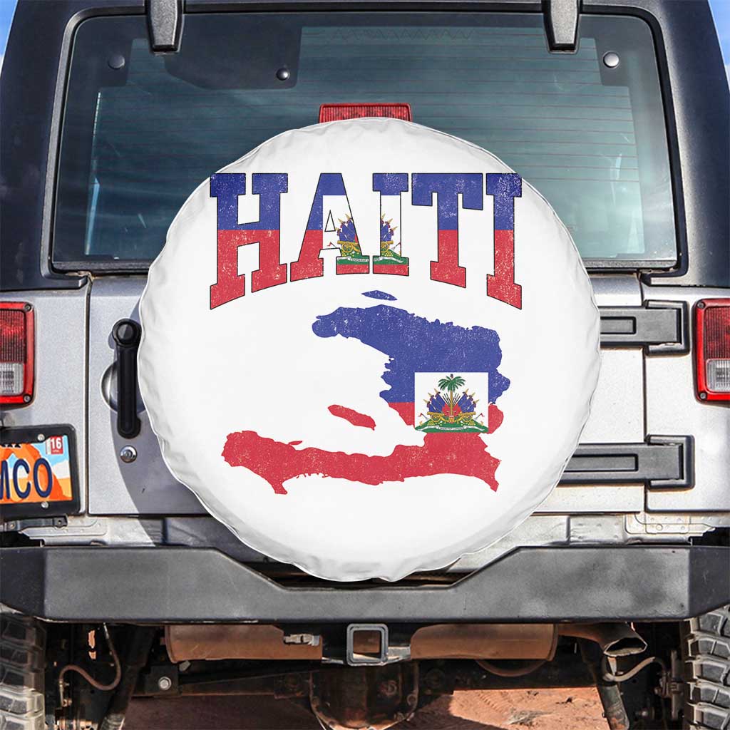 Haiti Pride Spare Tire Cover Retro Vintage Haitian Flag Map Pride Graphic TS10 No hole White Print Your Wear