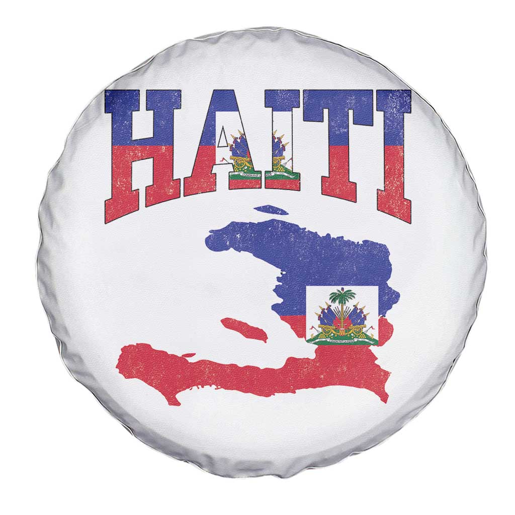 Haiti Pride Spare Tire Cover Retro Vintage Haitian Flag Map Pride Graphic TS10 Print Your Wear