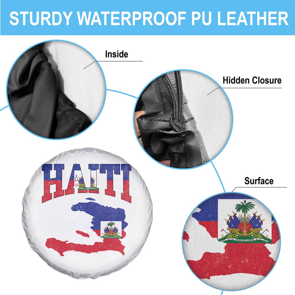 Haiti Pride Spare Tire Cover Retro Vintage Haitian Flag Map Pride Graphic TS10 Print Your Wear