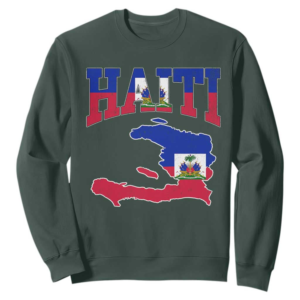 Haiti Pride Sweatshirt Retro Vintage Haitian Flag Map Pride Graphic TS10 Dark Forest Green Print Your Wear