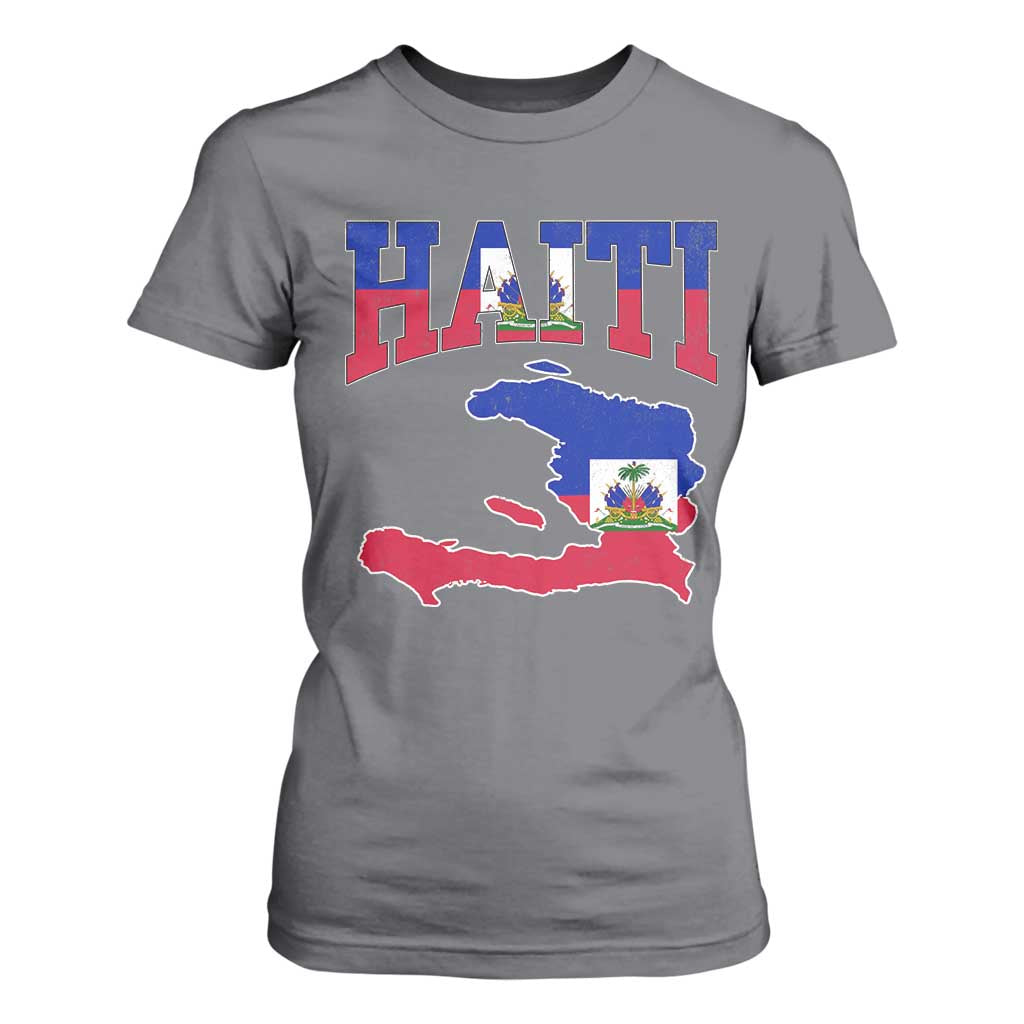 Haiti Pride T Shirt For Women Retro Vintage Haitian Flag Map Pride Graphic TS10 Charcoal Print Your Wear